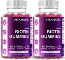 Vitamatic Biotin Gummies 10.000 mcg for Stronger Saç, Skin & Nails - 60 Vegan Gummies - Ayrıca B7 (2 Şişe)
