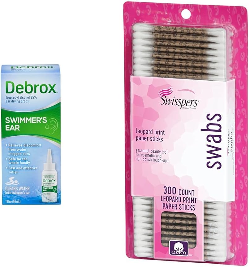 Debrox Mayomer'in Ear Drops, 1 Fl Oz & Swisspers Premium Cotton Swabs, Su Klonlı Kulak Yardımı için 300 Kont