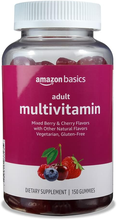 Temeller Yetişkin Multivitamin Gummies, Karma Berry & Cherry, 150 Gummies, 75-Day Supply, Pack of 1 (Önceki Solimo)