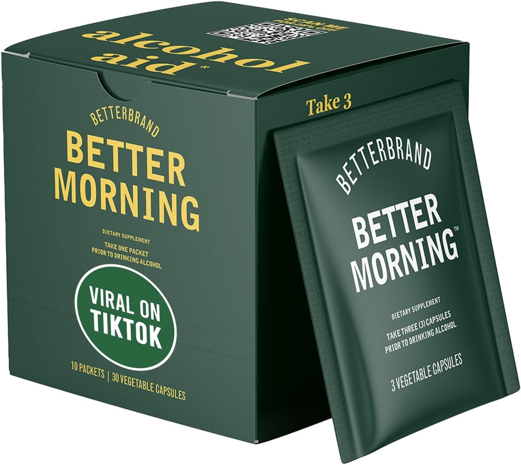 Betterbrand BetterMorning All- Natural Materialss Including DHM | Ön Ağrılar ve Nausea ve Destekler Liver Aid | Gluten-Free, Vegetarian (10x Single Service Packets)
