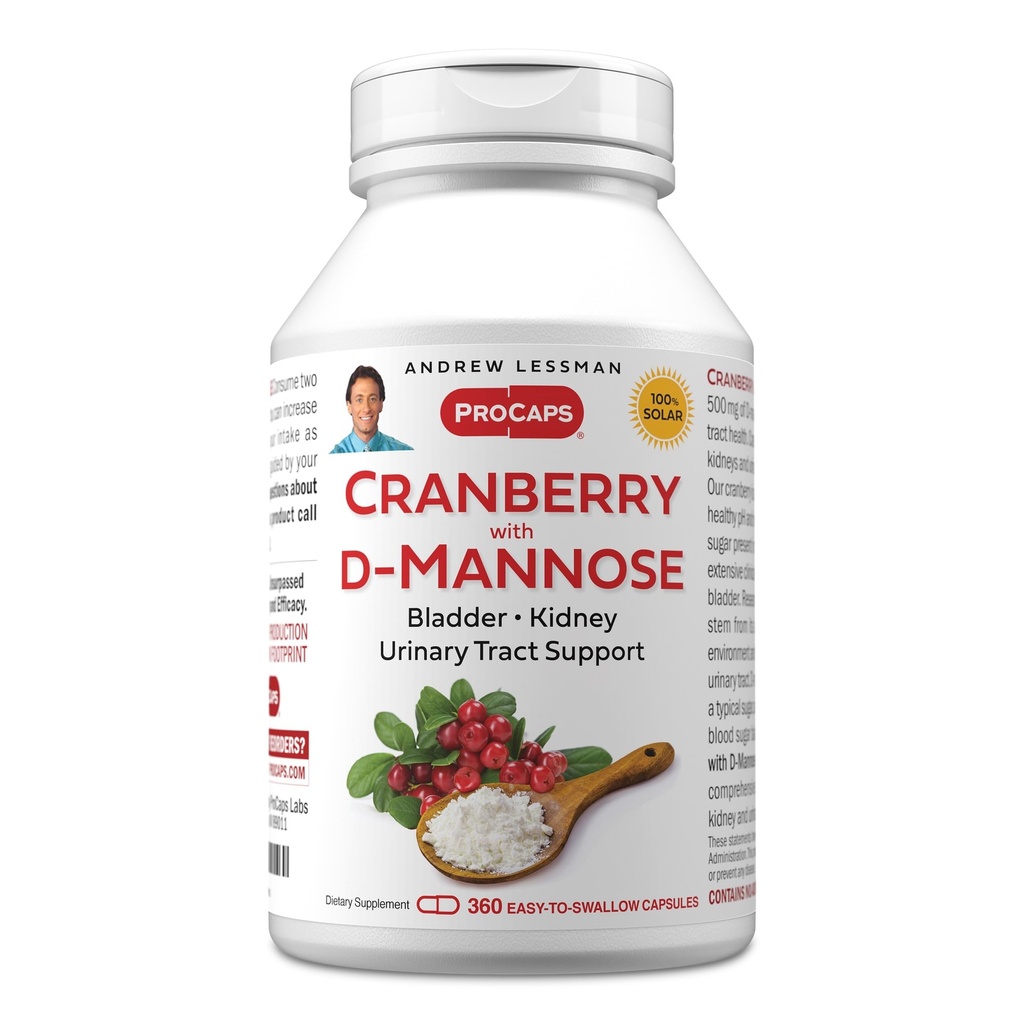 ANDREW LESSMAN Cranberry with D-Mannose - 360 Capsules - Supports Bladder, Kidney ve Urinary Tract Health. Yüksek Potency Standardized Cranberry Mechanic and D-Mannose. Swallow Capsules kolay