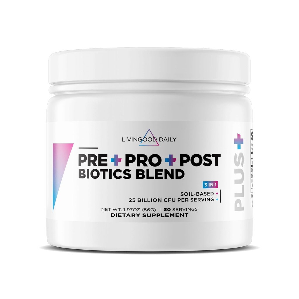 Livingood Daily Pre Pro Post Biotics Mix Toz, Digestive Health Supplement with Prebiyotiks from Organic Blue Agave Inulin, SBO Probiyotiks, Probiyotiks for Women & Men, Non GMO, Vegan, 30 Servisler