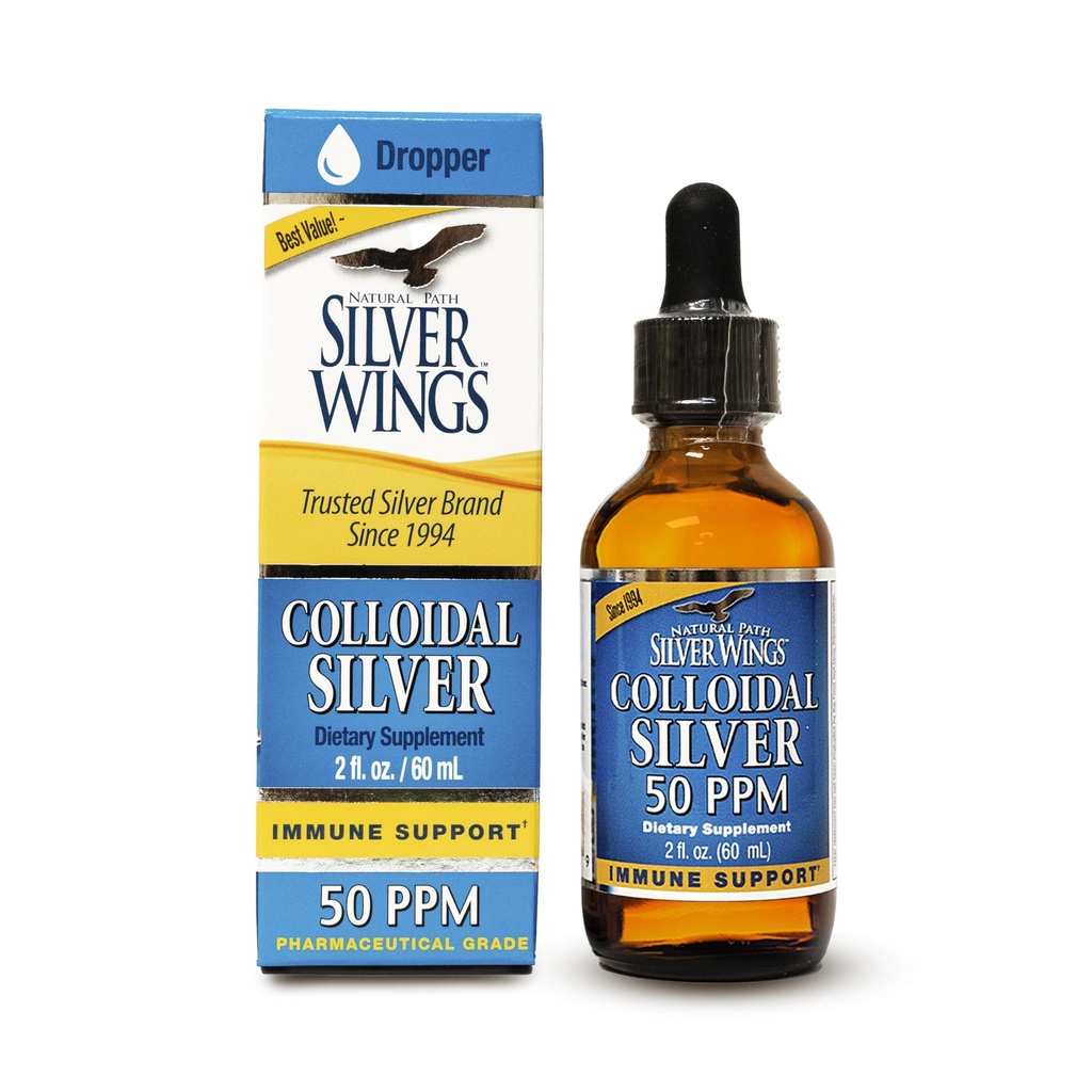 Doğal Pat Silver Wings Colloidal Silver 50ppm (250mcg) Immune Support Supplement 2 fl. oz. Dropper