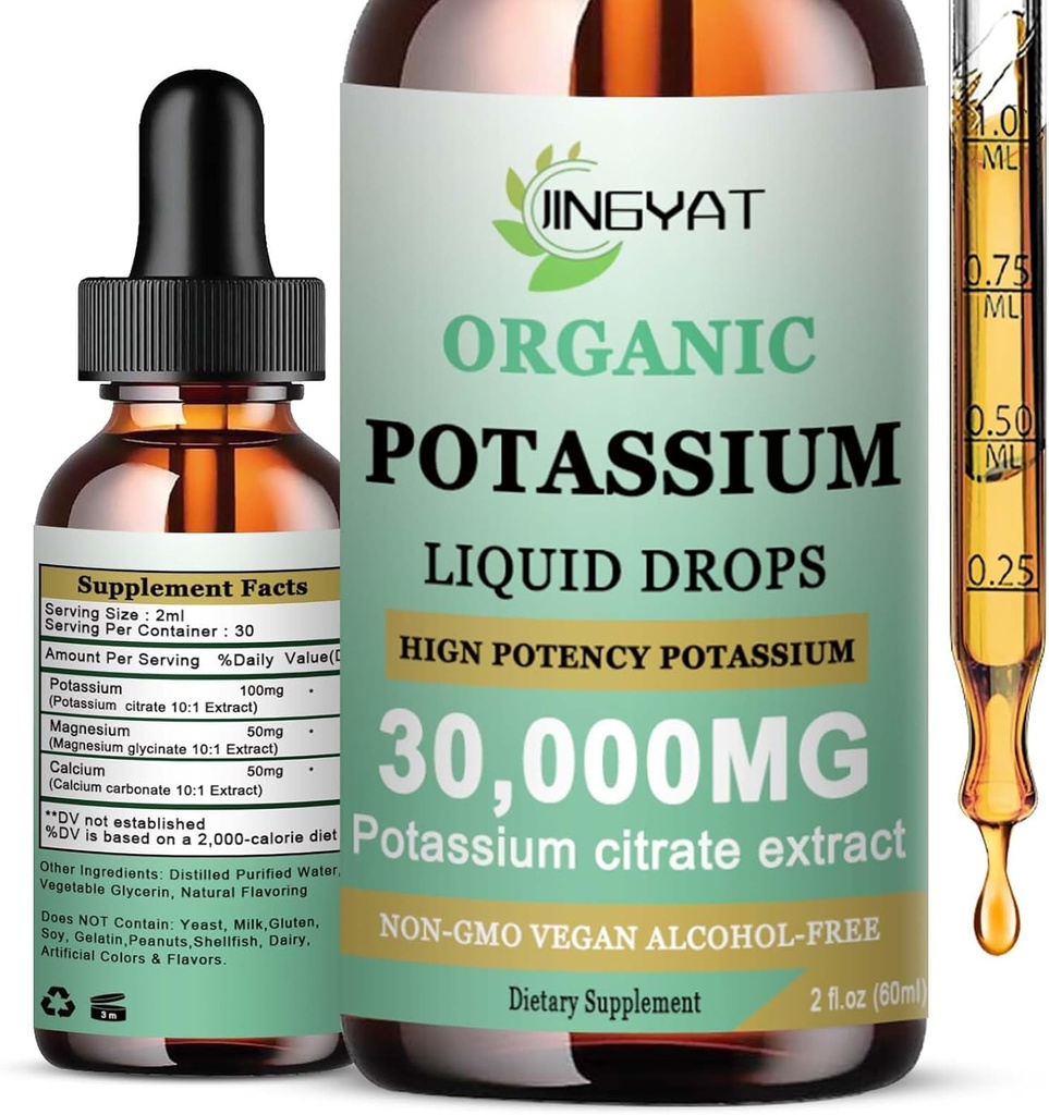 Potasyum Sıvı Ölçeği - Organik Sıvı Supplement - Yüksek Abhidrasyon Pyum Citrate 1000 mg Magnezyum Glycinate 500 mguba for Heart,Leg Cramps & Muscle - Non-GMO, Vegan, 2 ozz