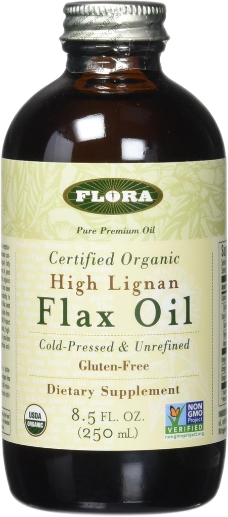 Flora Organik Flax High Lignan Petrol 17 oz - Soğuk Basın ve Unrefined - GMO & Gluten Ücretsiz