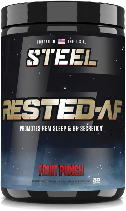 Steel Supplements Rested-AF I Deep Sleep Aid and Muscle Recovery Toz with GABA & Valerian Root Extract | Stres Yardım ve Bilişsel Destek | 30 Hizmet (Fruit Punch)