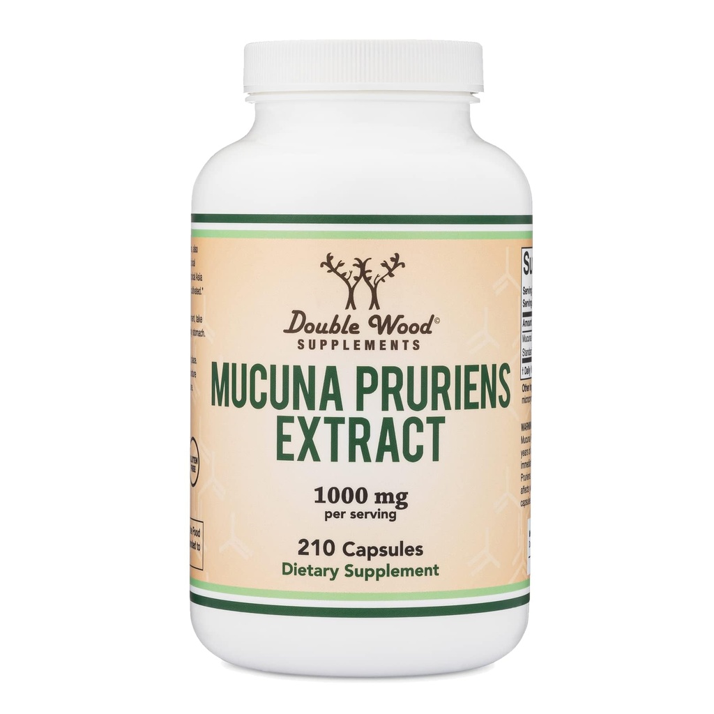 Mucuna Pruriens Extract Capsules - Dopamine Boosting Supplement - 210 Count, 1000 mg Per Service,% 20 (To Velvet Bean) (In Mood and Motivasyon Support) Üçüncü Parti Çift Wood Tarafından Test Edildi