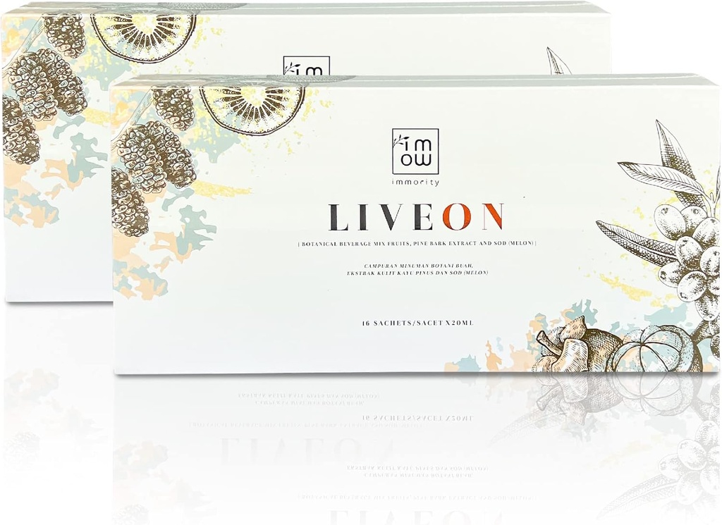 2 Kutu Immority Liveon 100% Natural Pine Bark Extract İçecek Mix Meyveleri [16 Sachets x 20 ml] – 4X Güçlü Anti Wrinkles & Fine Lines Genç Skinleri Desteklemek için Güçlü Bir Şekilde İmzalama