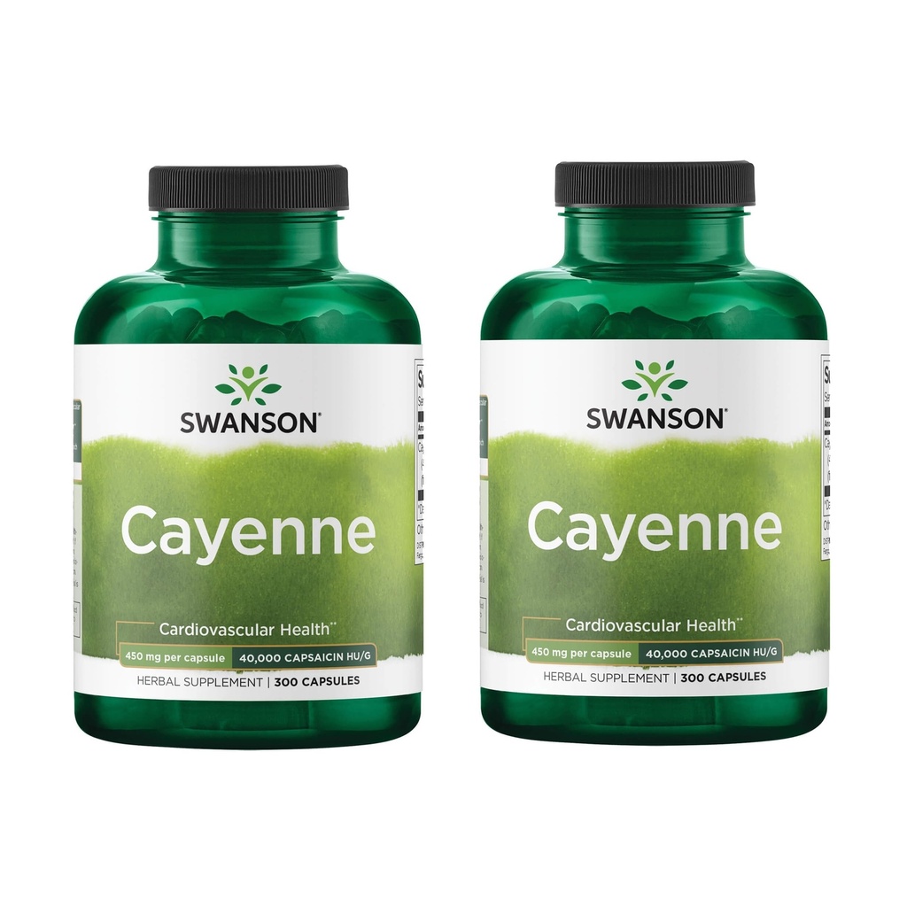 Swanson Cayenne - Herbal Supplement Digestion, Circulation & Metabolism Desteği - Doğal Formula Kalp Sağlığını Destekleyebilir - (300 Capsules, 450 mg Her) (2 Pack)