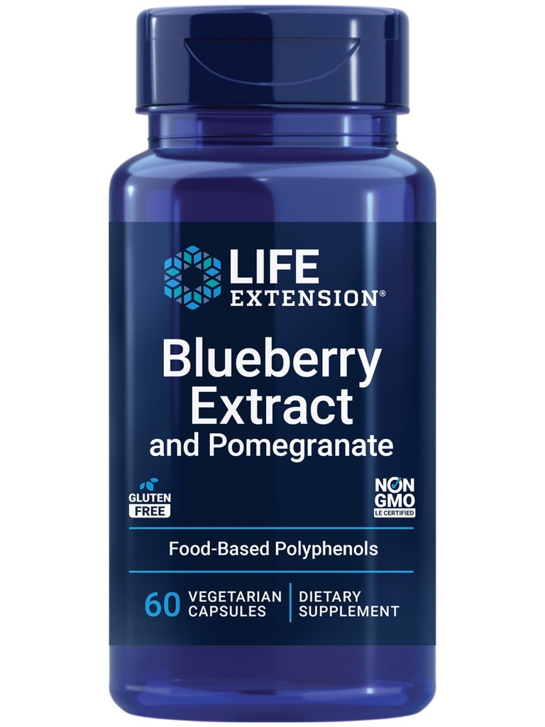 Life Extension Blueberry Extract and Pomegranate, artal Health Support, antioksidan Savunma, Gluten-Free, Non-GMO, Vegetarian, 60 Vegetarian Capsules