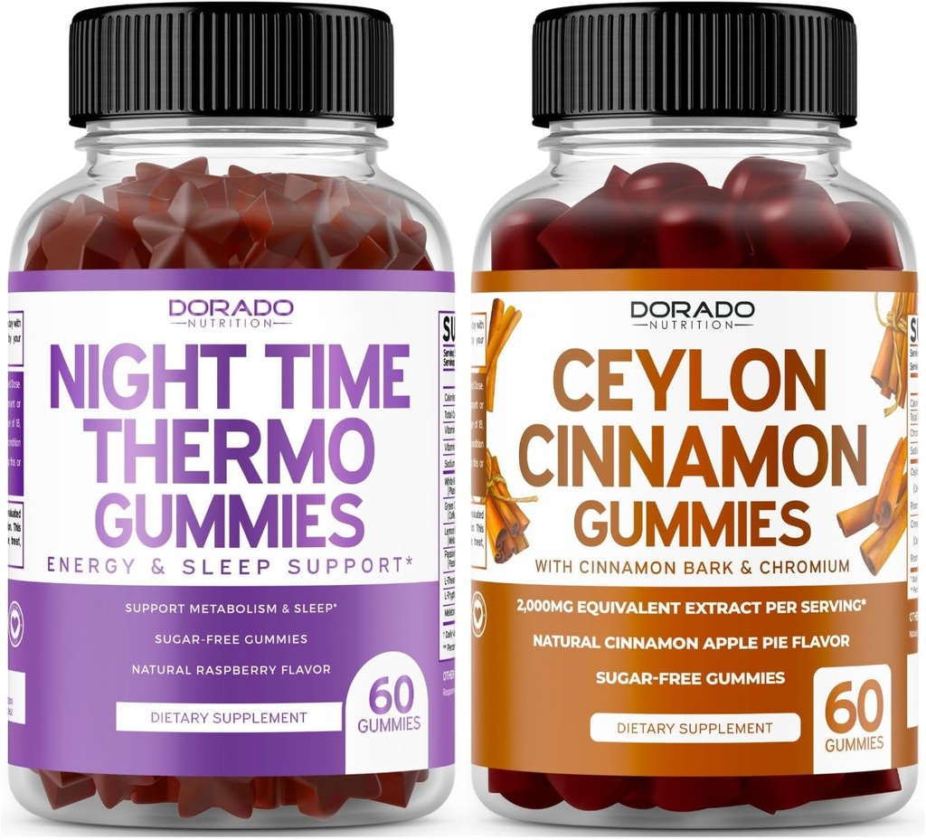 Night Time Fat Burner (60 Gummies) Weight Loss & Metabolism Raspberry Flavored Melatonin Supplement and Ceylon Cinnamon (60 Capsule) Digestion Overall Wellness Support Supplement - Vegan & Made in USA