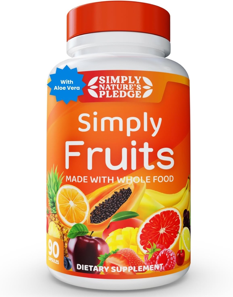 Basitçe Nature's Pledge - 90 Meyve Kapsülleri - Tüm Gıda Superfoods ile yapılır, 25 Farklı Meyve ile paketlenir - 100% Soy Free