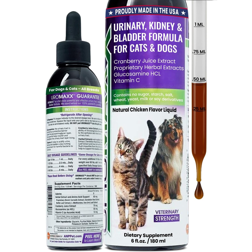 Cat & Dog Urinary Tract Treatment, Bladder & Kidney Köpekler ve Kediler için Destek, Sıvı Cranberry & Glucosamine, Tavuk Flavor, 6 oz Şişe, 1 Paket