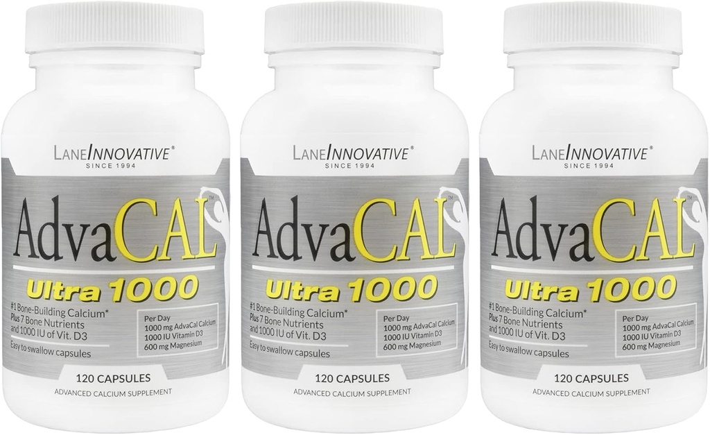 Lane Yenilikçi - AdvaCAL Ultra 1000, Bone-Building Food*, Including Vitamin D3 ve Magnezyum, Easy Abors (120 Hizmet) | 3 Paket