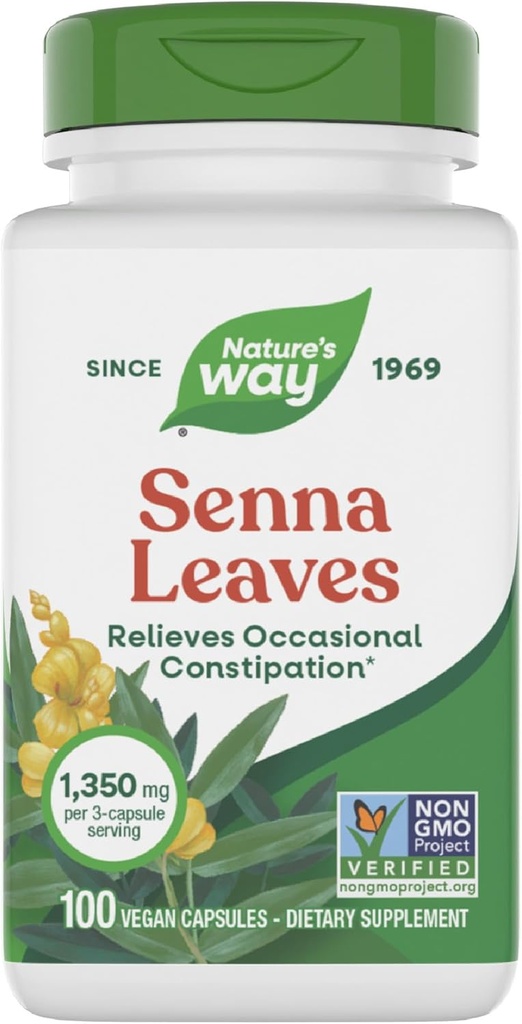 Nature's Way Senna Leaves, Relieves Occasional Constipation*, 1,350 mg per 3Capsule Service, Non-GMO Project TY 100 Capsules (Pazarlama May Vary)
