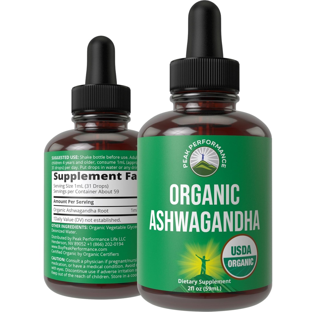 Ashwagandha Liquid Drops. USDA Organik Vegan Supplement. Kadınlar için Ekstra Güçlü Ashwagandha Kökleri, Erkekler, Çocuklar. Adaptogens ile. Zero Sugar, Organic, Gluten Free Tincture Supplements.