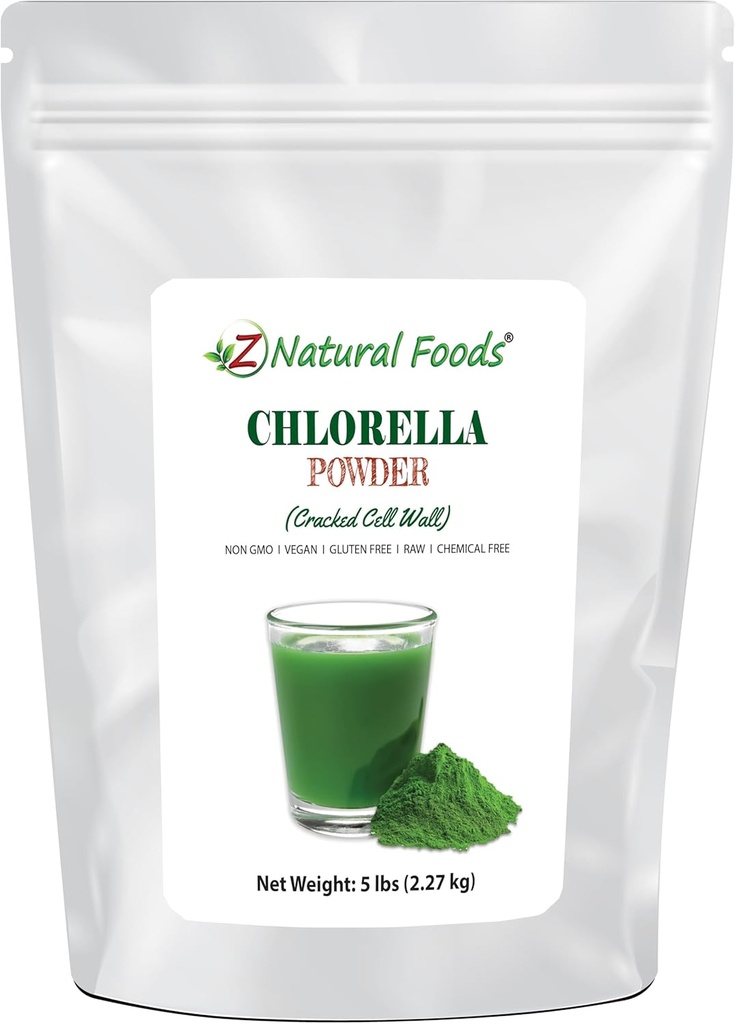 Z Doğal Gıdalar Chlorella Toz, Cracked Cell Wall Plant Protein, Blue Green Algae Superfood Toz, Parlaklar için Mükemmel, İçecekler, Raw, Non GMO, Gluten Free, Vegan, 5 lbs