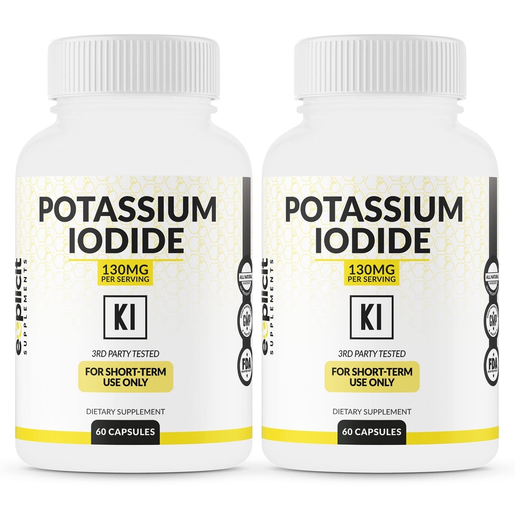 (2 Pack) Potasyum Iodide Capsules 130 mg Dose - 60 Hizmet - Tiroid Desteği ve Savunma - KI Pyumine Yourroid Support Vitamins