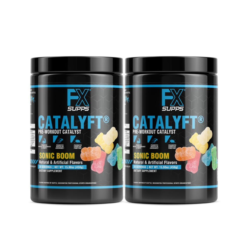 FXSUPPS Catalyft Pre-Workout Toz İçecek Erkekler ve Kadınlar için, Sonic Boom | Diyetsel Supplement Mix with Kretine & Beta-Alanine | for Energy Pump, Muscle Gain & Focus, 40 Hizmetler (2 Paket)