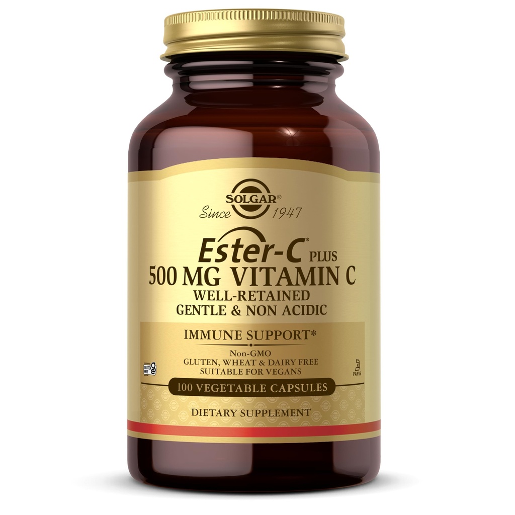Solgar Ester-C Plus 500 mg Vitamin C (Ascorbate Kompleksi), 100 Sebze Capsules - Gentle & Non Acidic - Antioksi & Immune Support - Non GMO, Vegan, Gluten Free, Kosher - 100 Hizmet