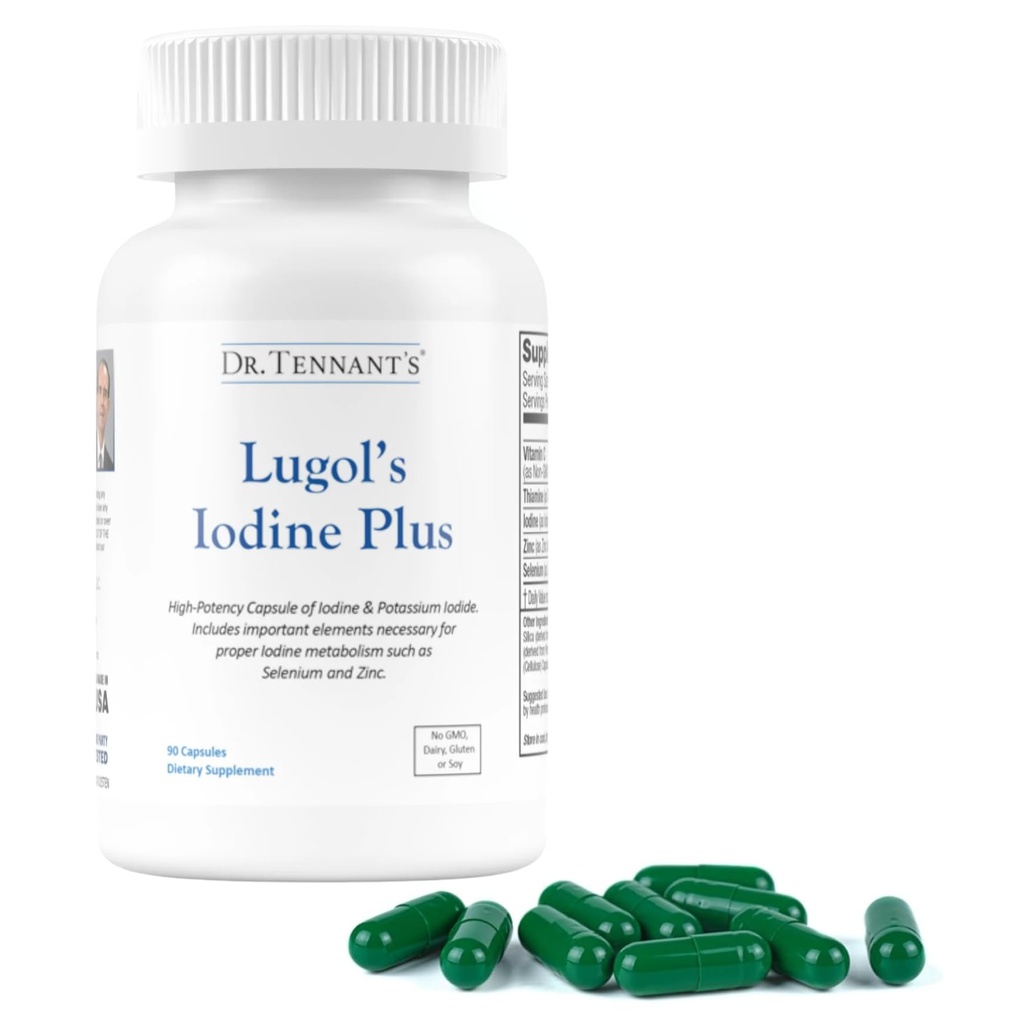 Dr. Tennant's Iodine Supplement Plus | Lugol's Iodine & Pyumide with Essential Co-Factors Selenium, çinko & Fulvic Acid | Supports Yourroid & Meme Health | 90 Capsules