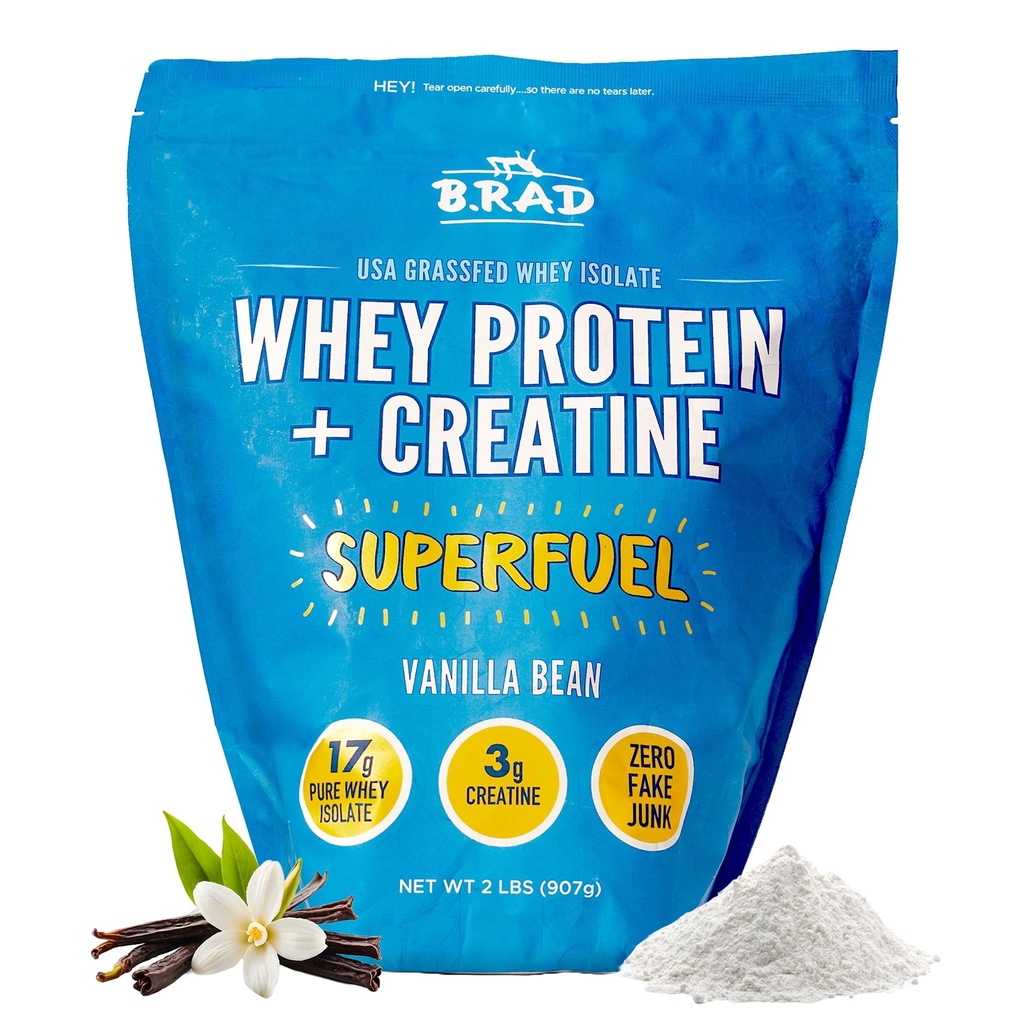 B.rad Superfuel - Grass Fed Whey proteini | Farm-Fresh, Easy-to-Digest, Clean Materialss | 2 Pounds | 100% USA Sourced | Vanilla Bean