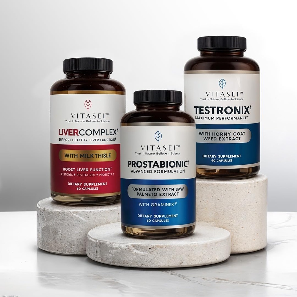 VITASEI Men's Health Power Pack – Testronix, Prostabionic & Liver Cleanse Bundle – Boost Energy, Muscle, Prostate, and Liver Health with Targeted Supplements