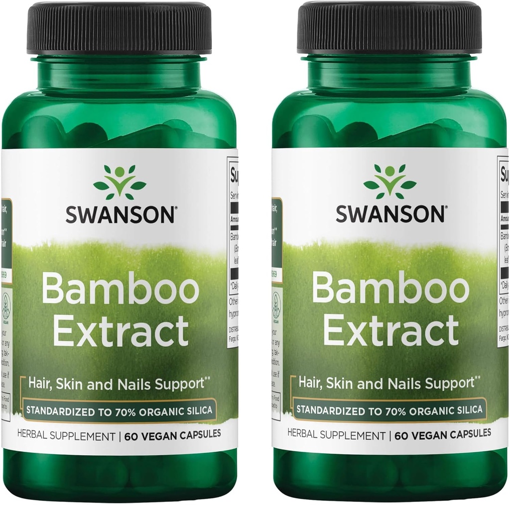 Swanson - Doğal Saç, Cilt ve Nails Tamam -% 70 Silica Content Collagen Formasyon & Bone Büyüme - (60 Veggie Capsules, 300 mg Her) (2 Pack)