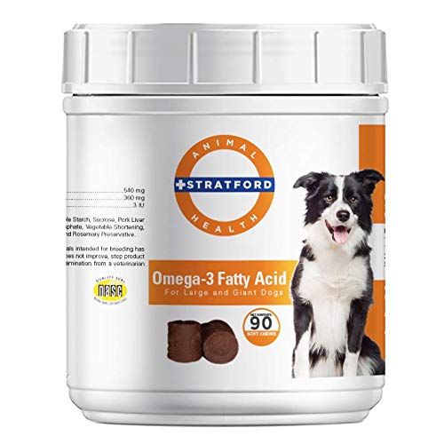 Stratford Farms EZ Chew Omega 3 Fatty Acid Soft Chew Max Strength - Dog Omega 3 Supplement - Soft Chew Köpekler için Balık Yağı - Büyük ve Dev Köpekleri - 90 Yumuşak Chews