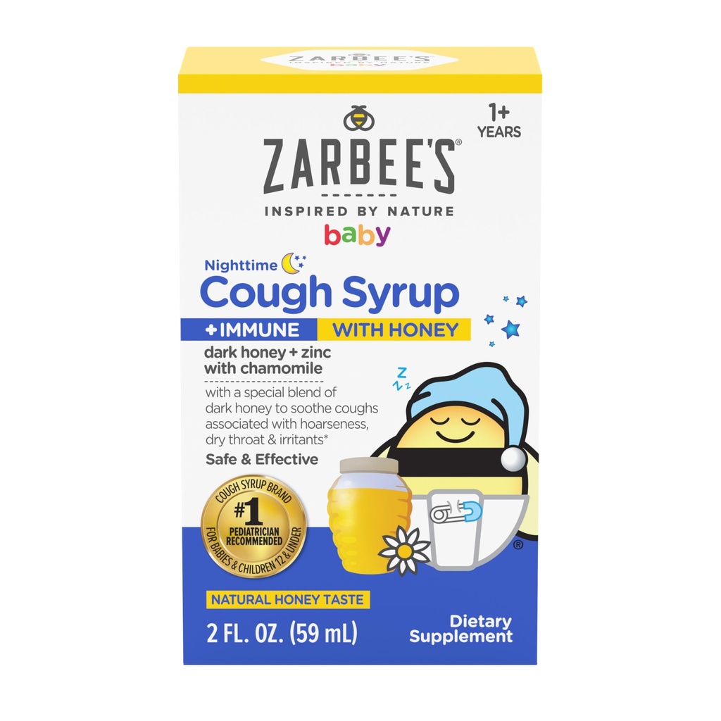 Zarbee's Baby Nighttime Cough Syrup + Immune, Baby Cough Syrup with Dark Honey + çinko & Chamomile, for Toddlers, No Drugs or Yapay Flavors, Natural Honey Taste, 2 fl. oz ozz