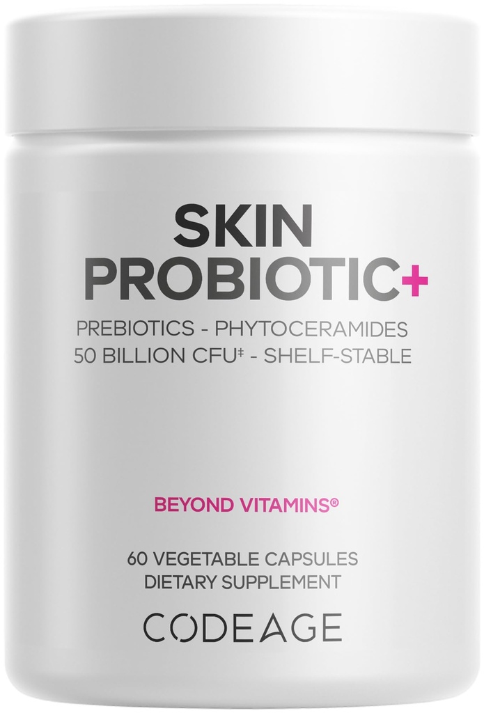 Kodage Skin Probiyotiks + Prebiyotiks - Skin Care Routine Supplement - 50 Milyar CFU - Ayurvedic Botanical Herbs - Face Probiyotiks - Raf Stable Cleanser, Non-GMO, Vegan - 60 Capsules