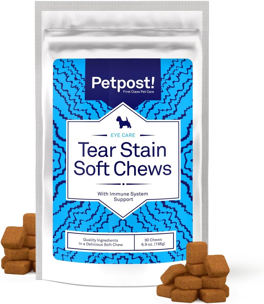 Petpost Tear Stain Dressr Soft Chews for Dogs | 90 Kont Cheese Flavor Dog Tear Stain Support Supplement | Beyaz Köpek ve Işık Breeds | Tylosin Free, Made in USA
