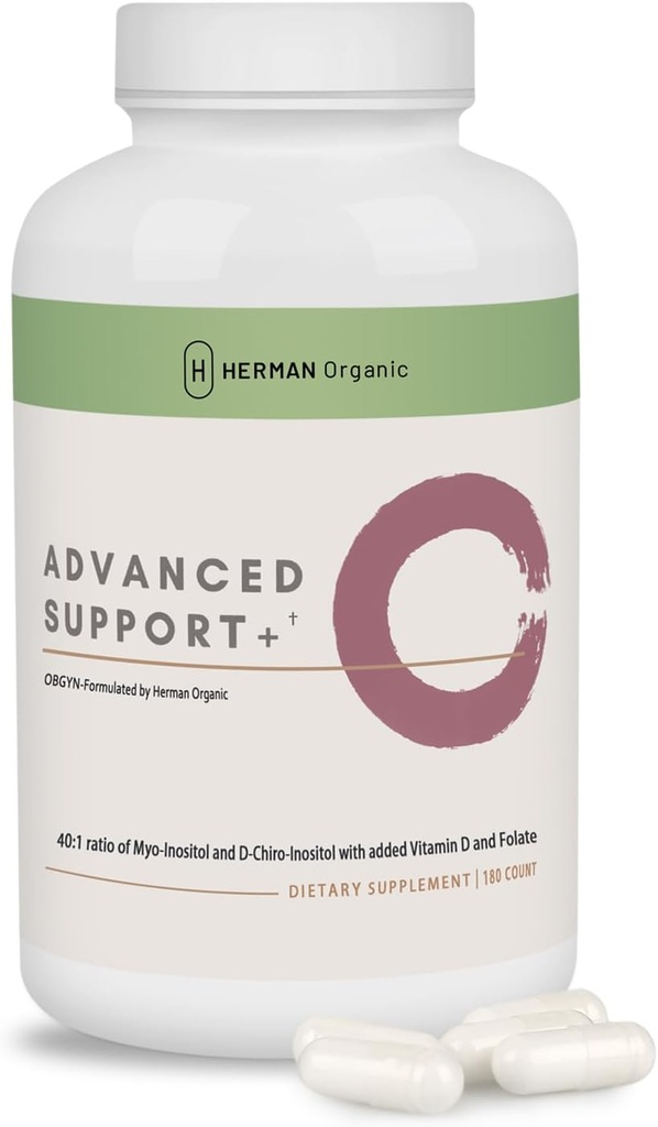 Herman Organic Myo-Inositol & D-Chiro Inositol - Hormonal Mood Support for Ovarian & Reproductive Health - 180 Capsules - Women's Hormone Supplement - Egg Advanced Supplements