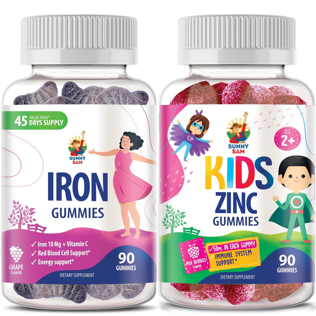 Yetişkinler için Çocuklar ve Demir Gummies için SUNNY çinko SAM Gummies, Vitamin C vitamini ile Demir Vitaminleri