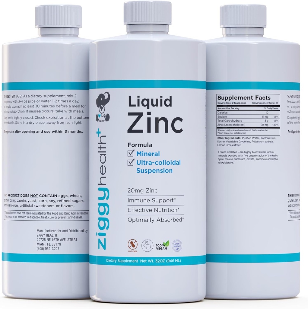 Sıvı çinko - Günlük Immune Support çinko Sulfate, Sıvı çinko Supplements, Detox & Skin Care Supplements, Kids & Adult Vitamins, Liquid Vitamins, çocuklar için çinko, Gluten Free, Vegan (32 oz)