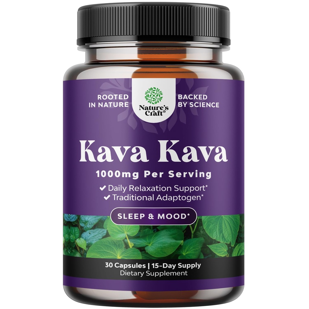 Kava Kava Root Extract Supplement 1000 mg - Hızlı Herbal Support with Kavalactones for Balanced Mood - Comfort Calming Capsules for Stress Support & Better Sleep - 15 Services