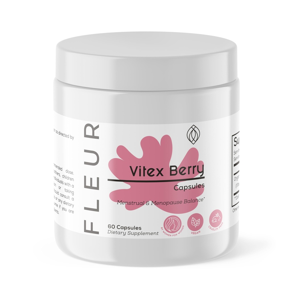 FLEUR Vitex Capsules, Vitex Chasteberry for Hormone Balance for Women, PCOS Supplement Helps Maintain Progesterone Level for Menstrual Cycle Support, Fertility & PMS Support, 500mg, 60Ct