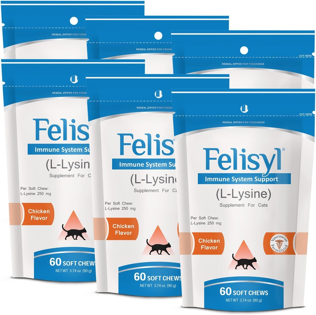 Kediler için L-Lysine Yumuşak Chews (60 Soft Chews) – Destekler Immune, Respiratory ve Eye Health. Eases Sneezing, Runny Nose ve Watery Eyes. Salmon Flavor - (6 Pack)