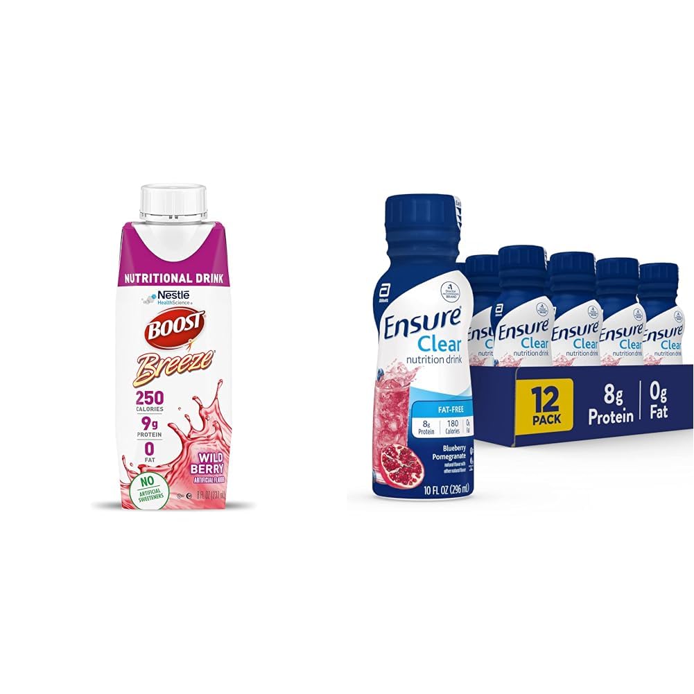 BOOST Breeze Clear Nutritional Drink, 9g protein, 250 Nutrient-Rich Calories, Wild Berry, 8 fl oz & Sıvı Temiz Beslenme İçmeyi Sağlayın, 0g şişman, 8g protein, Blueberry Pomegranate, 10 Fl Oz