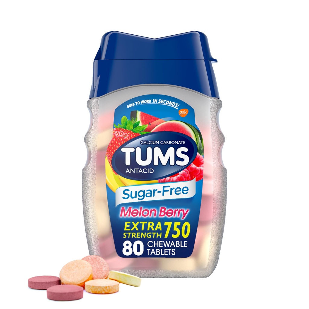 TUMS Extra Strength Chewable Sugar Free Antacid Tabletleri Heartburn Relief, Melon Berry - 80 Count