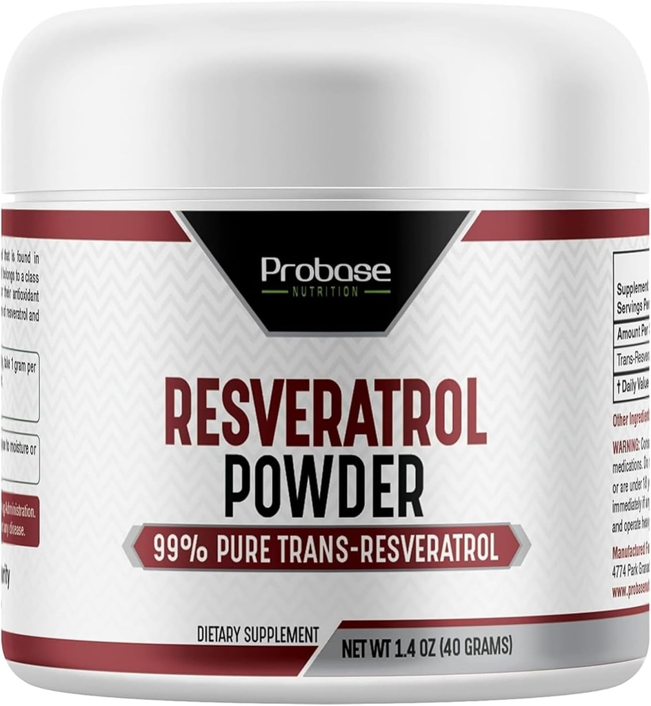 Probase Beslenme Trans Resveratrol Tamam, Yüksek Saf Resveratrol Toz Yaş Desteği, 40 Günlük Supply, 40 Grams