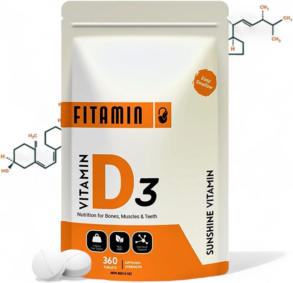 D3 1000iu - Güçlü Kemikler için 360 Easy-Swallow Tabletleri, Sağlıklı Dişler, Immune System Support & Muscle Function - Natural Vitamin D Supplement - 1 Year Supply for Men, Women & Seniors