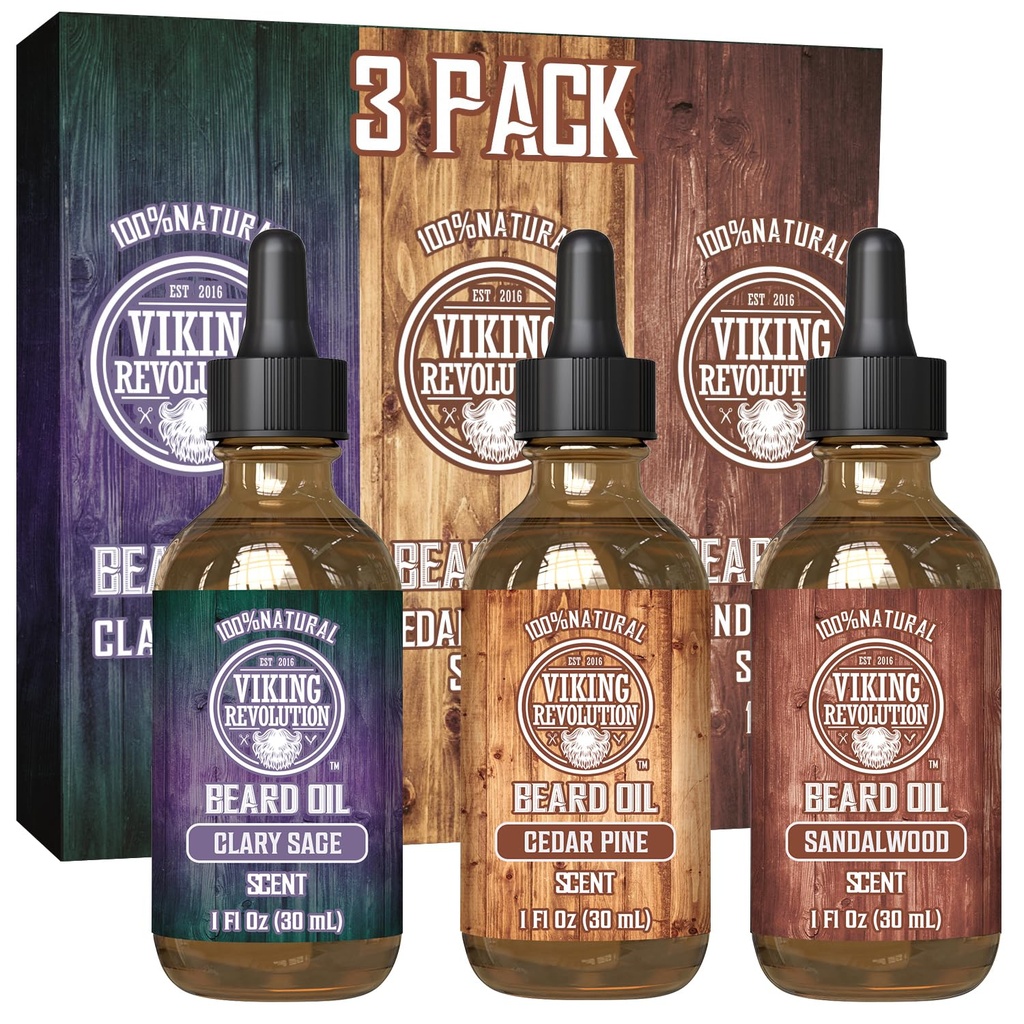 Viking Devrimi Erkekler için Petrol Ayı - Doğal Erkekler Ayılı Petrol Çeşitlileri Set - Sandalwood, Pine ve Cedar, Clary Sage Scents - Beard Situationing and Moisturing for a natural Beard (3 Pack, 1oz)