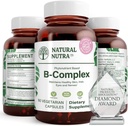 Natural Nutra Vitamin B Complex with Niacin, Folate, Thiamin, Biotin, Supports Nervous System Health, Promotes Metabolism, Skin, Eyes and Hair Health, Whole Food Supplement, 60 Vegetarian Capsules