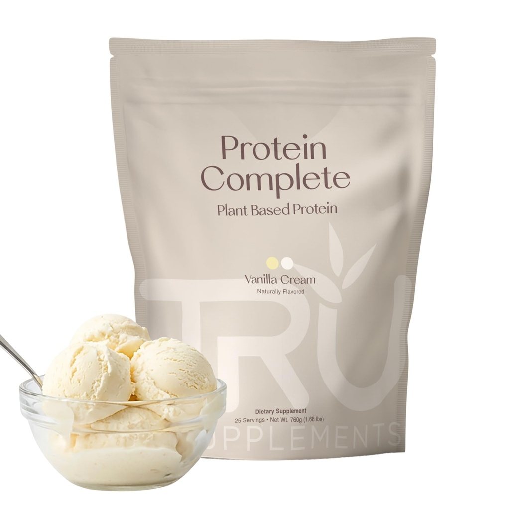 TRU Supplements Plant Temel Protein Toz, BCAA, EAA, 20g Vegan Brown Rice & Pea Protein, 100 Calories, 27 Vitamin, Yapay Flavors 25 Hizmet (Vanilla)