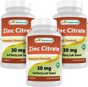 En İyi Doğallar Çinko 30 mg Supplements (as çinko Citrate) - Yetişkinler Immune Desteği için çinko Vitaminleri - 120 Tablet (120 Kont (Üçüncü Kont)