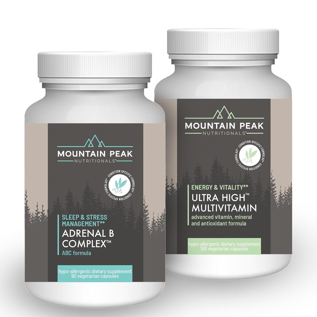 Dağ Peak Beslenmeleri Adrenal B Complex & Ultra High Multivitamin Combo Pack - Vitamin, Multi-Mineral, & Adaptogen Support - B Vitaminleri, Probiyotikler, & Essential Nutrients - 90 & 180 Vegetarian Ca