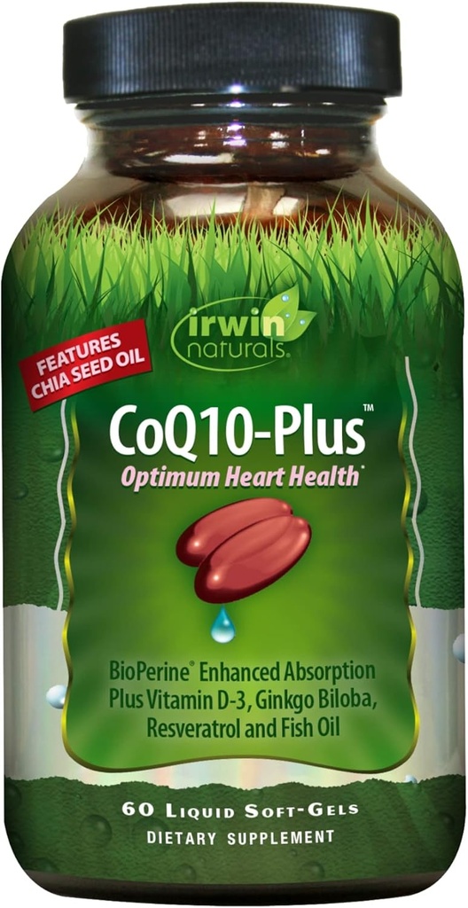 Irwin Naturals CoQ10-Plus Optimum Kalp Sağlığı, Chia Tohum Yağı ile Aborpsiyonunu Geliştirdi, 60 Liquid Soft-Gels