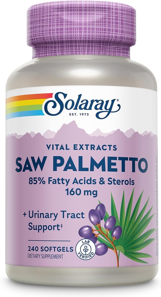 SOLARAY Saw Palmetto Extract - Prostate Health and Urinary Tract Support - 136 mg Fatty Acids and Sterols - Lab TY, 60-Day Money-Back (240 Hizmet, 240 Softgels)
