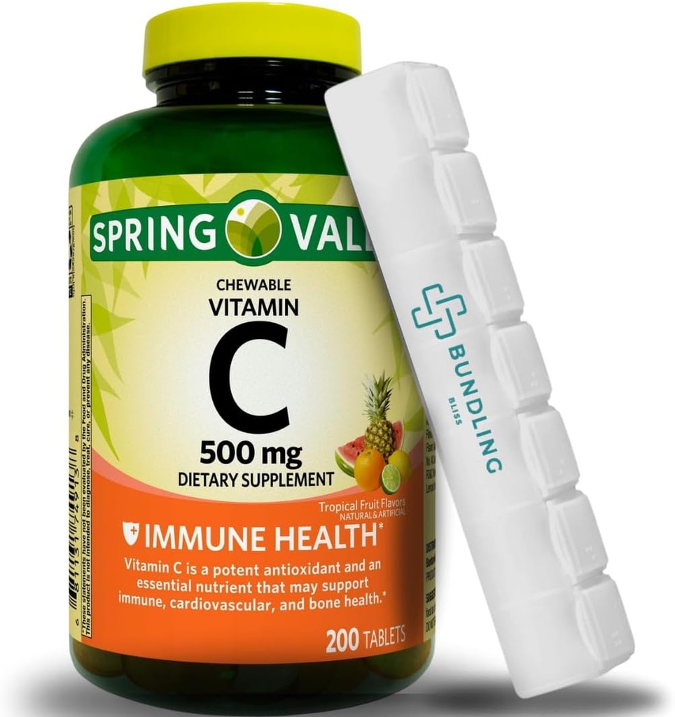 C 500 mg, Chewable Tabletler, Diyetsel Tamam, 200 Kont (Includes Bonus Pill Organizer) - 1 Pack